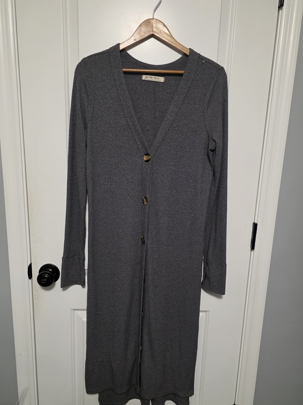 We The Free Ribbed Knit V‑Neck Cardigan in Charcoal